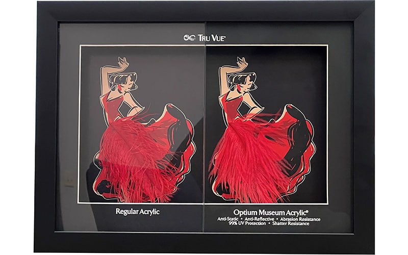 Side-by-side comparison: regular acrylic versus Optium Museum Acrylic